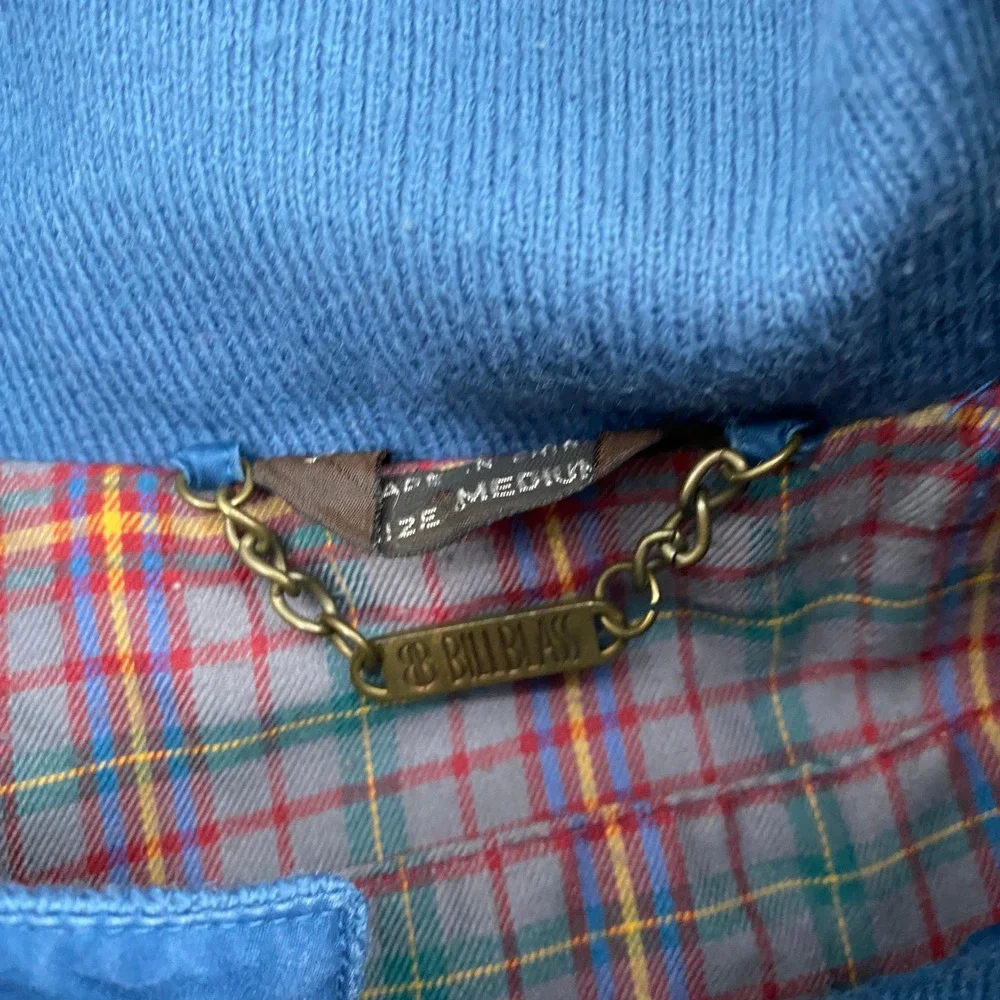Vintage Bill Blass Mens Blue Cotton Harrington Jacket Plaid Lined Medium 50201M